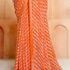 Stylum Women's Orange Leheriya Printed Silk Blend Saree With Unstitched Blouse Piece (SRORANGENAIRITI)