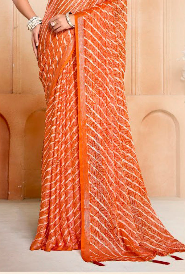 Stylum Women's Orange Leheriya Printed Silk Blend Saree With Unstitched Blouse Piece (SRORANGENAIRITI)