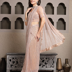 Stylum Women's Peach Party Wear Fancy Lycra Shimmer Ready To Wear Saree (SRPEACHSPARK)