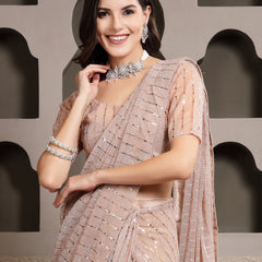 Stylum Women's Peach Party Wear Fancy Lycra Shimmer Ready To Wear Saree (SRPEACHSPARK)