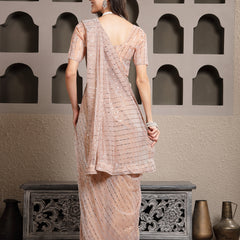 Stylum Women's Peach Party Wear Fancy Lycra Shimmer Ready To Wear Saree (SRPEACHSPARK)