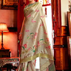 Stylum Women's Beige Traditional Floral Printed Manipuri Silk Saree (SRPICHWAIBEIGE)