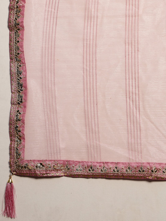 Stylum Women's Pink Gota Patti Work Shimmer Net Saree (SRPINKBELL)