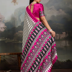 Stylum Women's Pink Ajrakh Printed Modal Satin Saree With Unstitched Blouse Piece (SRPINKBORIL)