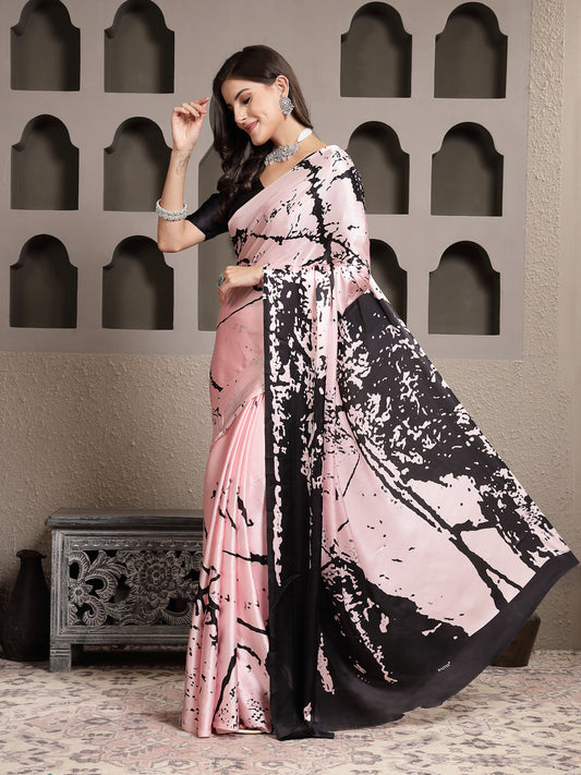 Stylum Women's Tie & Dye Print Satin Saree (SRPINKCOZY)