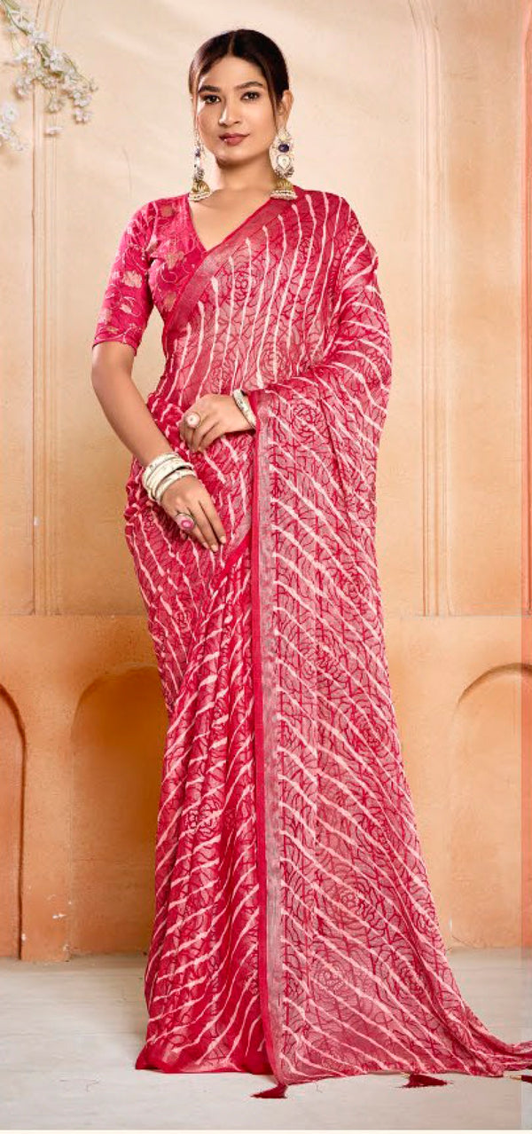 Stylum Women's Pink Leheriya Printed Silk Blend Saree With Unstitched Blouse Piece (SRPINKNAIRITI)