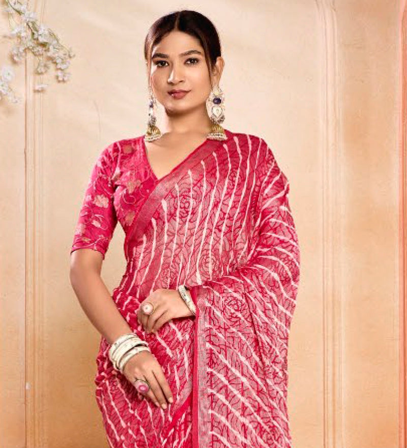 Stylum Women's Pink Leheriya Printed Silk Blend Saree With Unstitched Blouse Piece (SRPINKNAIRITI)