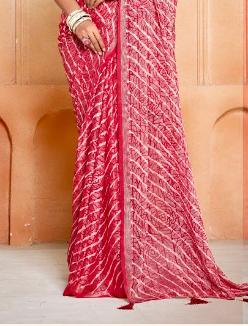 Stylum Women's Pink Leheriya Printed Silk Blend Saree With Unstitched Blouse Piece (SRPINKNAIRITI)