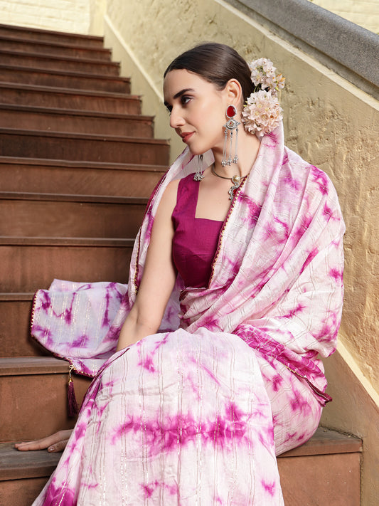 Stylum Women's Pink Tie & Dye Printed Art Silk Saree (SRPINKTIE)