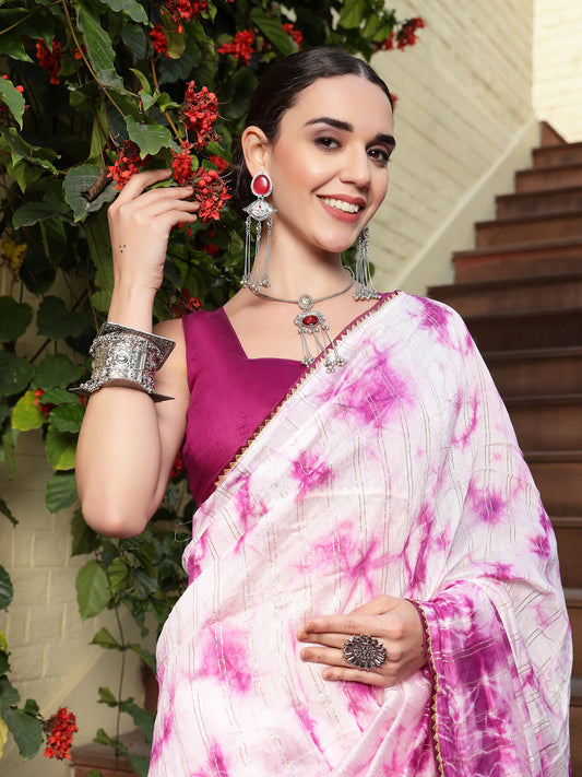 Stylum Women's Pink Tie & Dye Printed Art Silk Saree (SRPINKTIE)