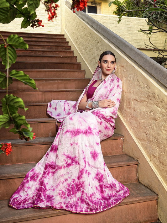 Stylum Women's Pink Tie & Dye Printed Art Silk Saree (SRPINKTIE)