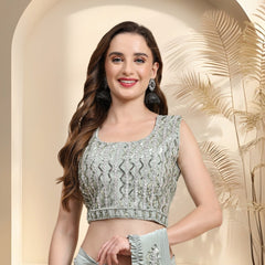 Stylum Women's Pista Colour Belted Party Wear Ready To Wear Lycra Saree (SRPISTAHELEN)