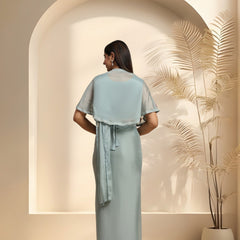 Stylum Women's Pista Colour Party Wear Jacket & Belted Ready To Wear Chiffon Satin Saree (SRPISTAKAREN)