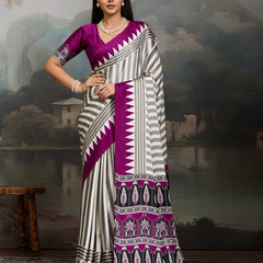 Stylum Women's Purple Ajrakh Printed Modal Satin Saree With Unstitched Blouse Piece (SRPURPLEBORIL)