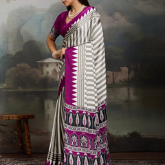 Stylum Women's Purple Ajrakh Printed Modal Satin Saree With Unstitched Blouse Piece (SRPURPLEBORIL)