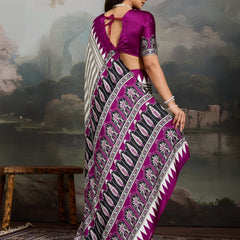 Stylum Women's Purple Ajrakh Printed Modal Satin Saree With Unstitched Blouse Piece (SRPURPLEBORIL)