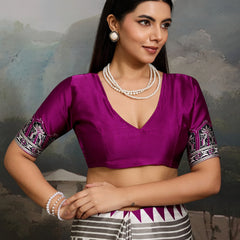 Stylum Women's Purple Ajrakh Printed Modal Satin Saree With Unstitched Blouse Piece (SRPURPLEBORIL)