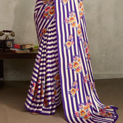 Stylum Women's Purple Floral Printed Satin Saree With Unstitched Blouse Piece (SRPURPLEGLOBE)