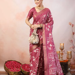 Stylum Women's Purple Paisley Print Lining Textured Dola Silk Saree (SRPURPLEJACKY)