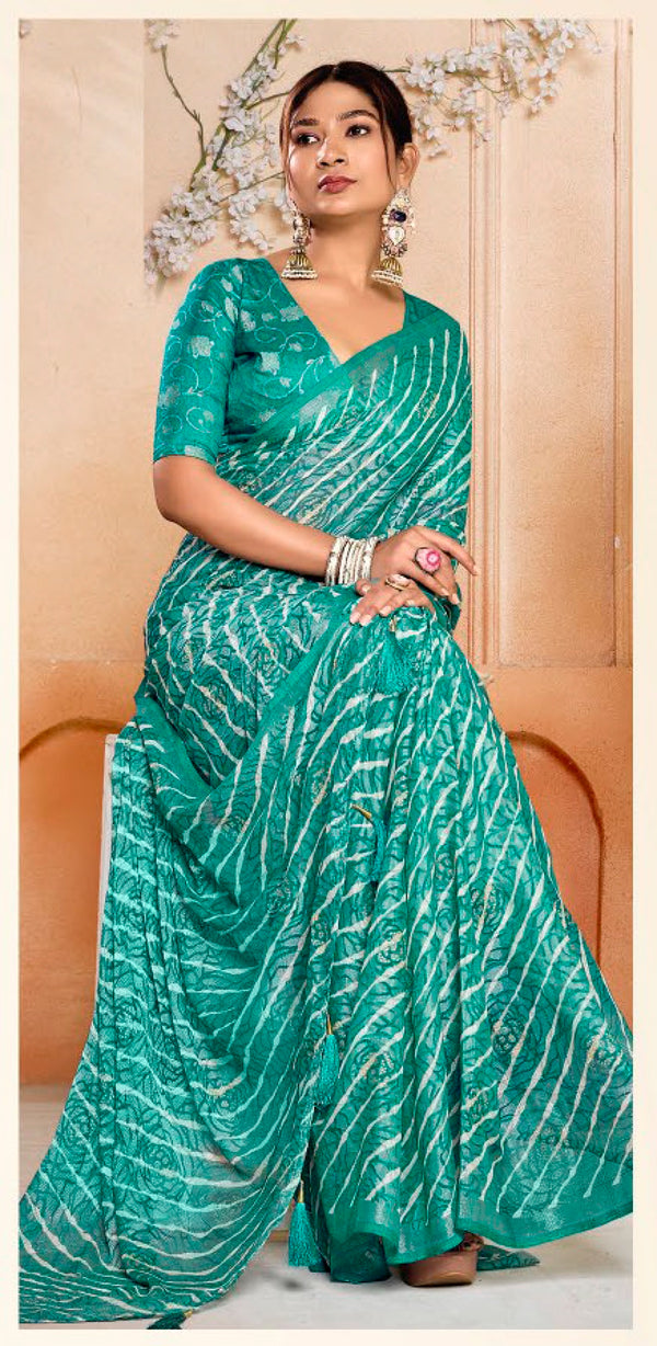 Stylum Women's Rama Leheriya Printed Silk Blend Saree With Unstitched Blouse Piece (SRRAMANAIRITI)