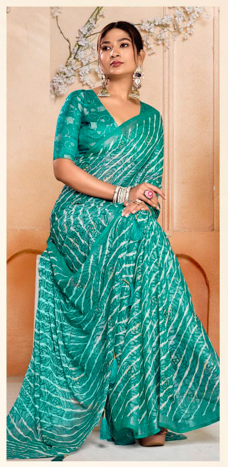 Stylum Women's Rama Leheriya Printed Silk Blend Saree With Unstitched Blouse Piece (SRRAMANAIRITI)
