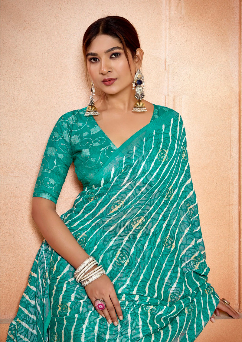 Stylum Women's Rama Leheriya Printed Silk Blend Saree With Unstitched Blouse Piece (SRRAMANAIRITI)