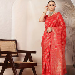 Stylum Women's Red Ethnic Motifs Banarsi Woven Zari Silk Saree (SRREDBOOTA)