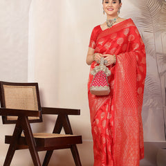 Stylum Women's Red Ethnic Motifs Banarsi Woven Zari Silk Saree (SRREDBOOTA)