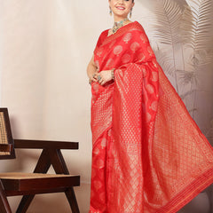 Stylum Women's Red Ethnic Motifs Banarsi Woven Zari Silk Saree (SRREDBOOTA)