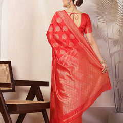 Stylum Women's Red Ethnic Motifs Banarsi Woven Zari Silk Saree (SRREDBOOTA)