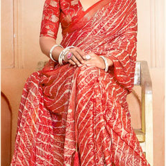 Stylum Women's Red Leheriya Printed Silk Blend Saree With Unstitched Blouse Piece (SRREDNAIRITI)