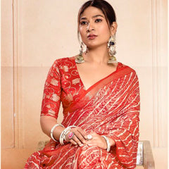 Stylum Women's Red Leheriya Printed Silk Blend Saree With Unstitched Blouse Piece (SRREDNAIRITI)