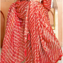 Stylum Women's Red Leheriya Printed Silk Blend Saree With Unstitched Blouse Piece (SRREDNAIRITI)