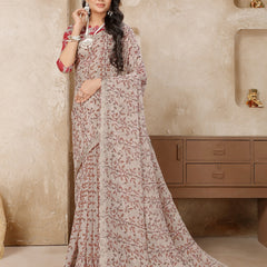 Stylum Women's Pestal Lavender Printed Zari Border Linen Saree with Fancy Blouse (SRROMANIYALAVENDER)