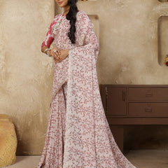 Stylum Women's Pestal Lavender Printed Zari Border Linen Saree with Fancy Blouse (SRROMANIYALAVENDER)