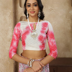 Stylum Women's Pestal Pink Printed Zari Border Linen Saree with Fancy Blouse (SRROMANIYAPINK)