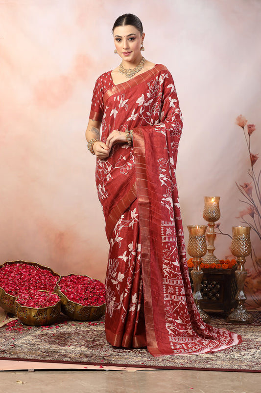 Stylum Women's Rose Paisley Print Lining Textured Dola Silk Saree (SRROSEJACKY)