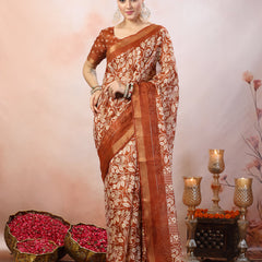 Stylum Women's Rust Paisley Print Kankawati Silk Saree (SRRUSTHOPE)