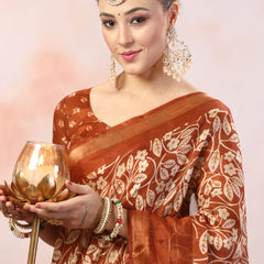 Stylum Women's Rust Paisley Print Kankawati Silk Saree (SRRUSTHOPE)