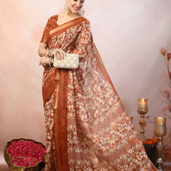 Stylum Women's Rust Paisley Print Kankawati Silk Saree (SRRUSTHOPE)