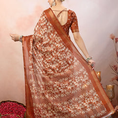 Stylum Women's Rust Paisley Print Kankawati Silk Saree (SRRUSTHOPE)