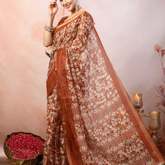 Stylum Women's Rust Paisley Print Kankawati Silk Saree (SRRUSTHOPE)