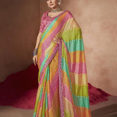 Stylum Women's Pink Leheriya Foil Coding Border Chiffon Saree (SRSAANVIPINK)