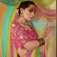 Stylum Women's Pink Leheriya Foil Coding Border Chiffon Saree (SRSAANVIPINK)