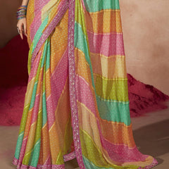 Stylum Women's Pink Leheriya Foil Coding Border Chiffon Saree (SRSAANVIPINK)