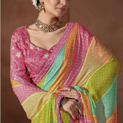 Stylum Women's Pink Leheriya Foil Coding Border Chiffon Saree (SRSAANVIPINK)