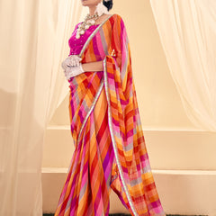 Stylum Women's Pink Leheriya Printed Embroidered Border Georgette Saree (SRSAWANPINK)