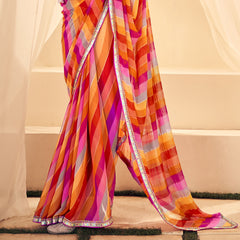 Stylum Women's Pink Leheriya Printed Embroidered Border Georgette Saree (SRSAWANPINK)
