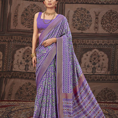 Stylum Women's Geometric Printed Zari Border Silk Saree (SRSCROSSLAVENDER)