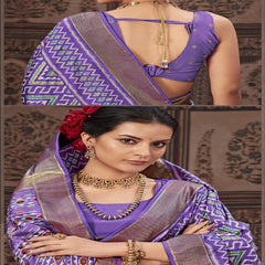 Stylum Women's Geometric Printed Zari Border Silk Saree (SRSCROSSLAVENDER)